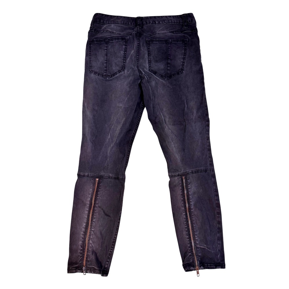 Free People‎ Black Straight Leg Jeans W30 Moto Ankle Zip Stretch Denim